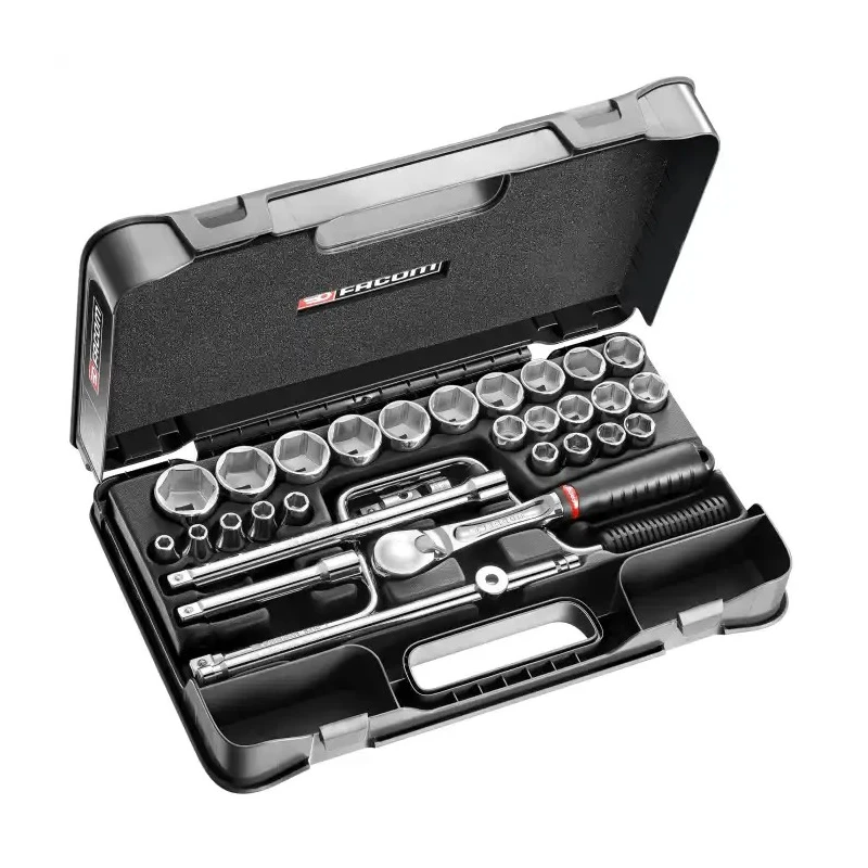 Facom 30-Piece 1/2 in Metric Socket Set Chrome Vanadium Steel Bright Chrome Finish SL.161-5P6
