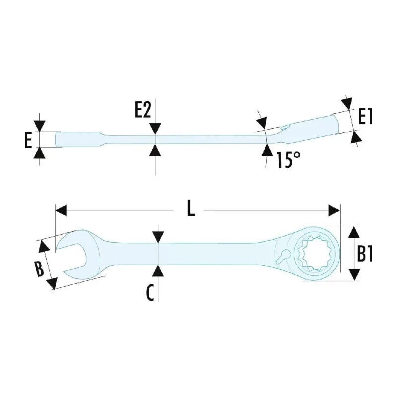 Facom Combination Ratchet Spanner Satin Chrome 7 to 19 mm Offset Head 95.5mm Overall Length 467BS.10