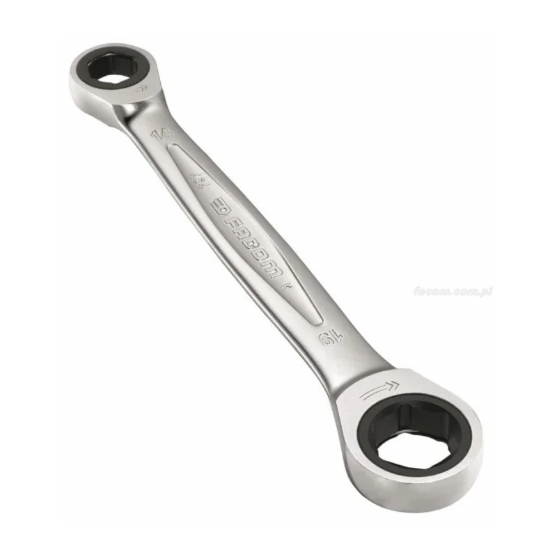 Facom Ratchet Drive Ring Spanner Metric 14 x 19 mm Satin Chrome 200mm Overall 464.M14X19