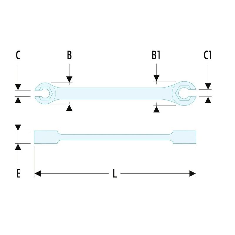 Facom Flare Nut Spanner Double Ended Metric 17x19mm Chrome Vanadium Steel 162mm Overall Length 43.17X19