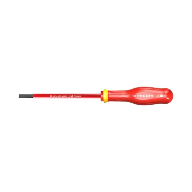 Facom Insulated Screwdriver, Ergonomic Grip, 6.5 mm Tip Width, 200 mm Blade Length, VDE/1000V Approved, 320 mm AT6.5X200VE