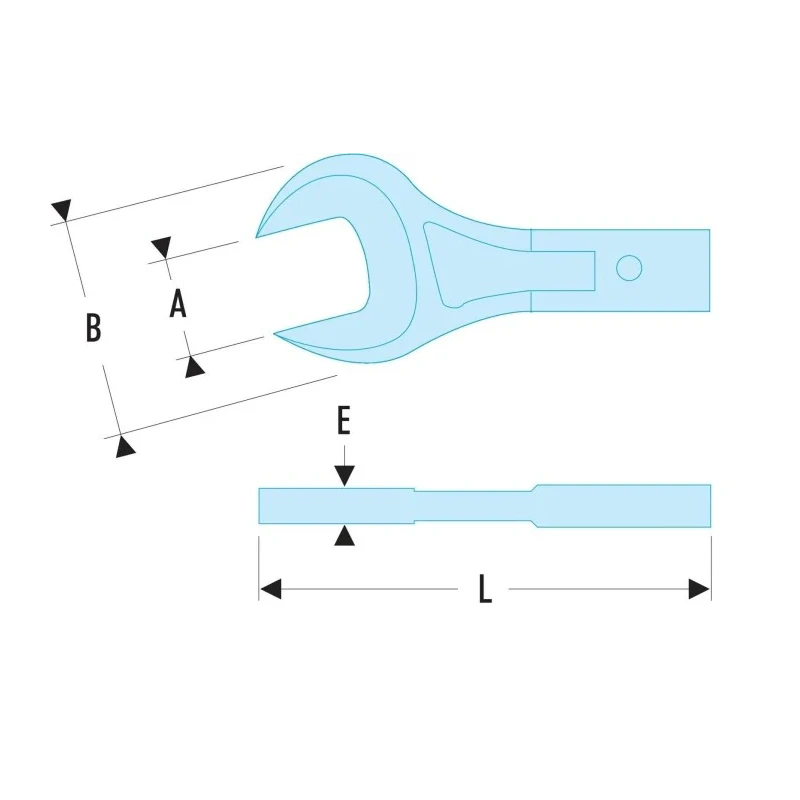 Facom Open End Insert Spanner Bit 12 x 7 mm Insert Size, 16 mm Wrench Size, Chrome Finish 20.16