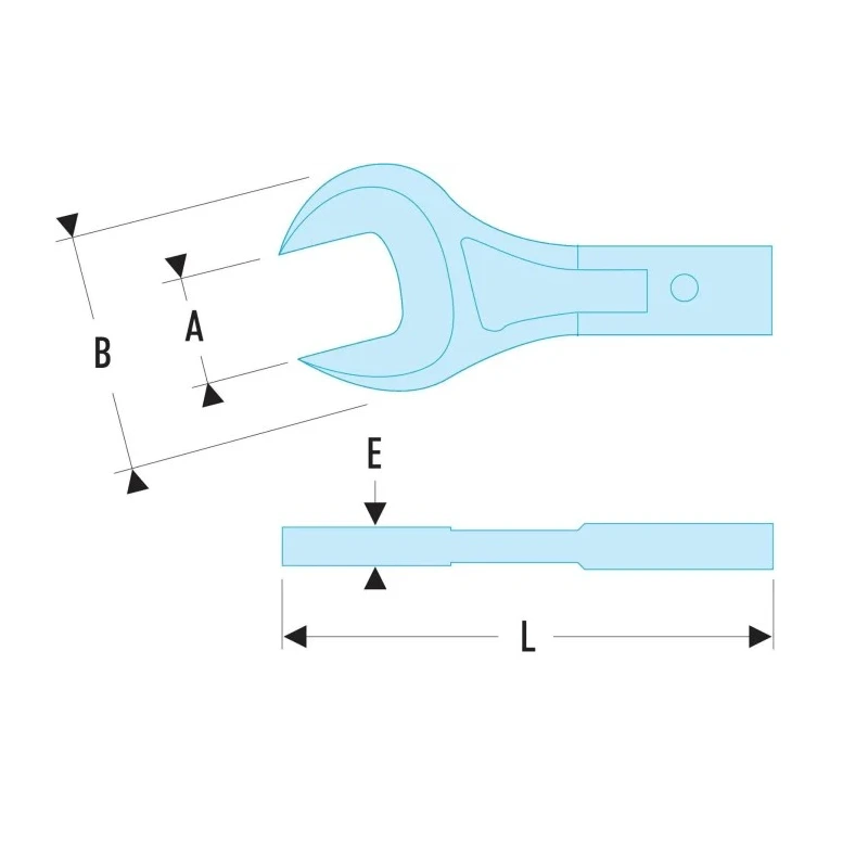 Facom Open End Insert Spanner with 12 x 7 mm Insert Size, 17 mm Open End Head, Chrome Finish Steel 20.17