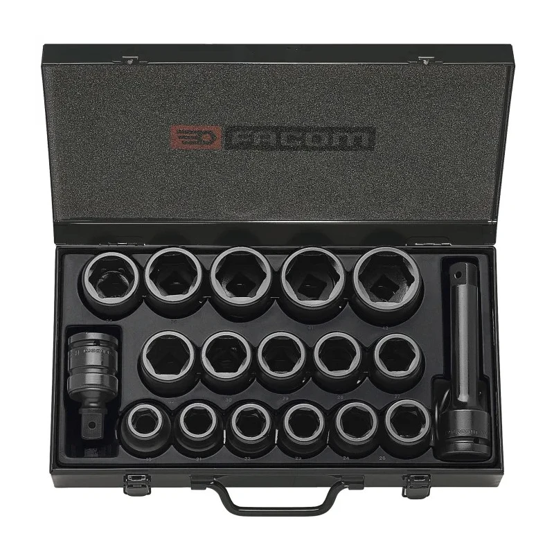 Facom 16-Piece 3/4 in Standard Impact Socket Set, Chrome Molybdenum Steel, Manganese Phosphate Finish NK.500U