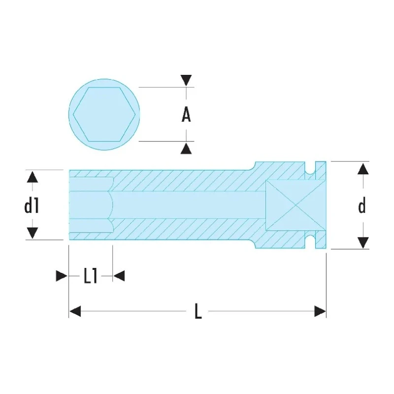 Facom 55 mm 25.4 mm Drive 6 Point Metric Impact Socket, 100 mm Length NM.55LA