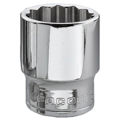 Facom 3/8 in Drive 15 mm 12 Point Square Socket, Bright Chrome Finish, Chrome Vanadium Steel, 30mm Overall Length J.15