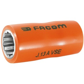 Facom Insulated 3/8 in Drive 14 mm 12 Point Square Socket VDE 1000V Approved, 46mm Overall Length J.14AVSE