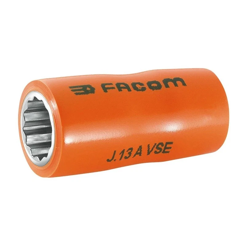 Facom Insulated 3/8 in Drive 14 mm 12 Point Square Socket VDE 1000V Approved, 46mm Overall Length J.14AVSE