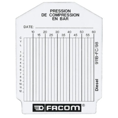 Facom Vehicle Test Kit Test Cards Set for Diesel Engine Compression Tester, RoHS Compliant 911B.FC