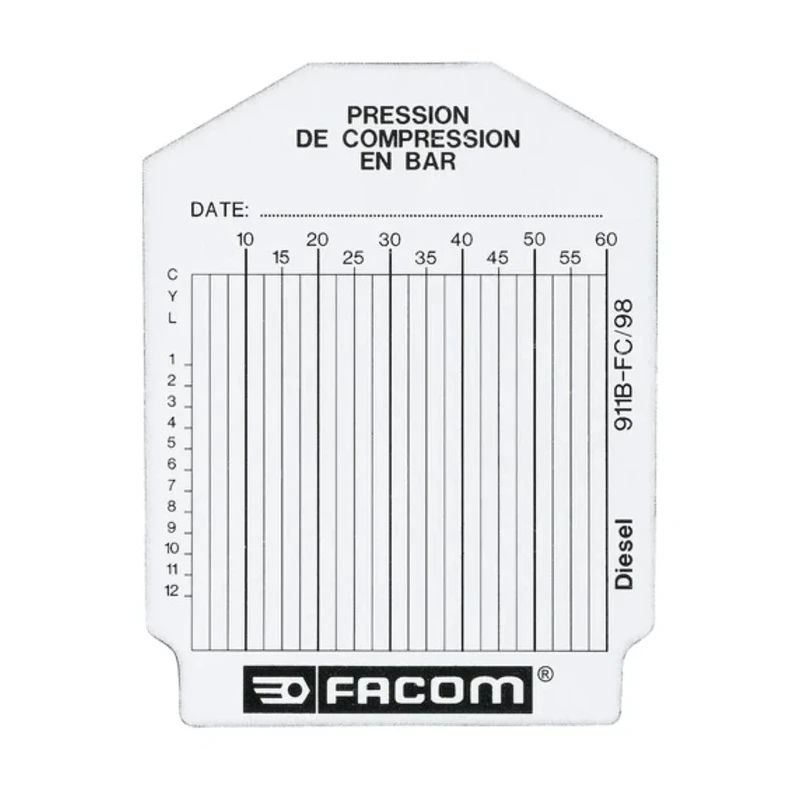 Facom Vehicle Test Kit Test Cards Set for Diesel Engine Compression Tester, RoHS Compliant 911B.FC