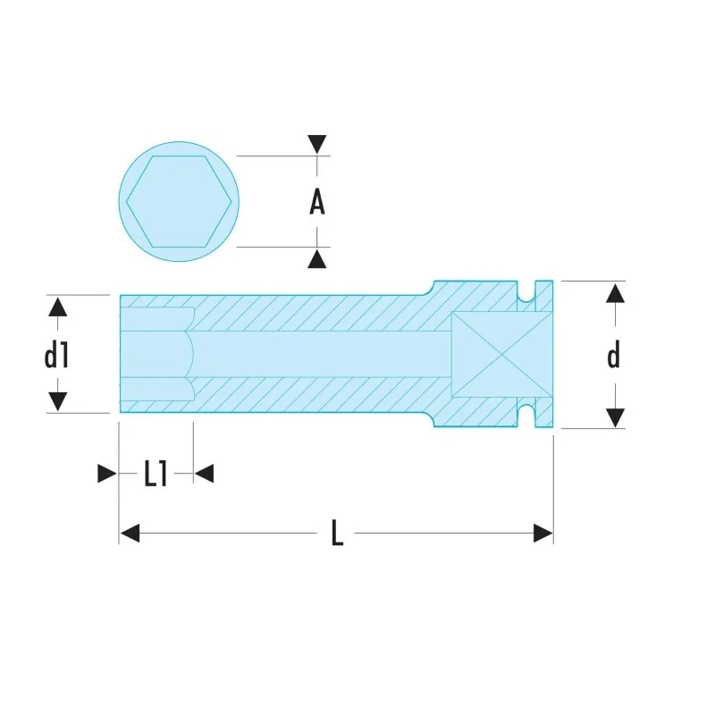 Facom 16 mm 1/2 in Drive Long-Reach Impact Socket, 6 Point, Chrome Molybdenum Steel, 80mm Length NSB.16