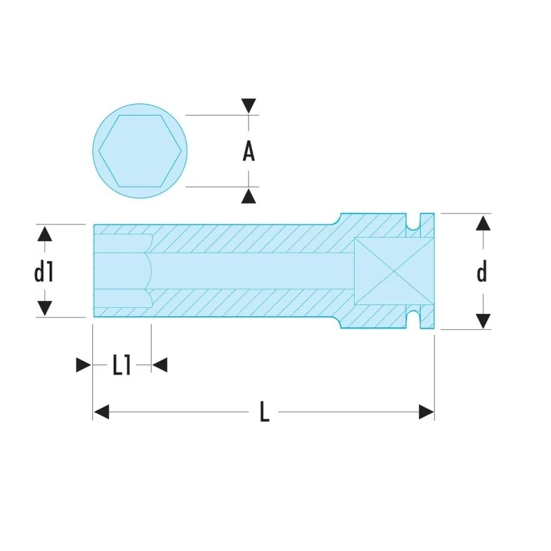 Facom 15 mm 1/2 in Drive Long-Reach Metric Thin-Wall 6-Point Impact Socket Chrome Molybdenum Steel Manganese NSB.15