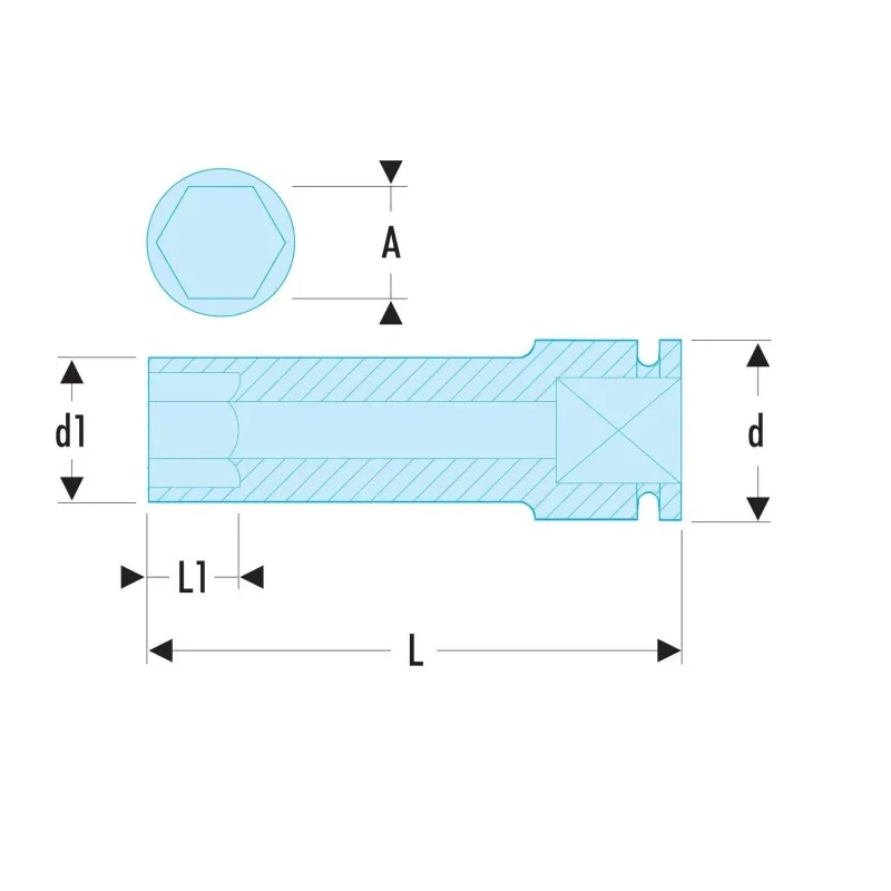 Facom 24 mm 1/2 in Drive Long-Reach Metric Thin-Wall 6-Point Impact Socket, 85mm Length NSB.24