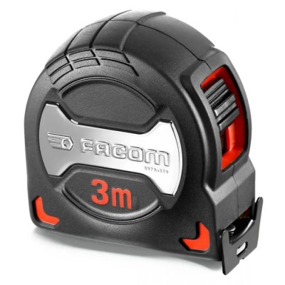 Facom 3 m Metric Tape Measure with 19mm Wide Mylar Blade, ABS Soft Coated Case, Stainless Belt Clip 897A.319PB