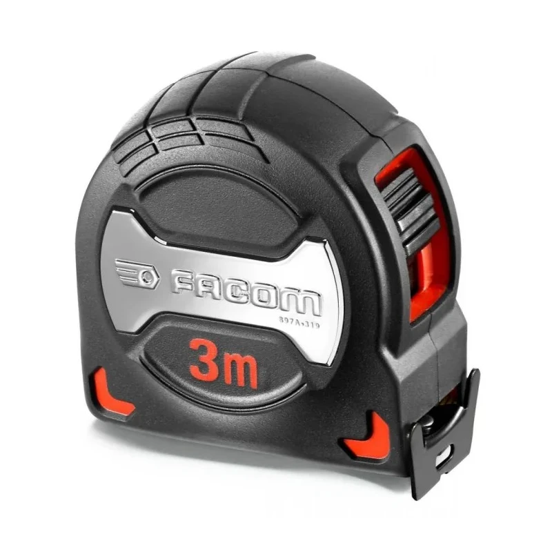 Facom 3 m Metric Tape Measure with 19mm Wide Mylar Blade, ABS Soft Coated Case, Stainless Belt Clip 897A.319PB