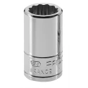 Facom 1/4 in Drive 14 mm 12 Point Square Socket with Bright Chrome Finish, 22mm Overall Length R.14E