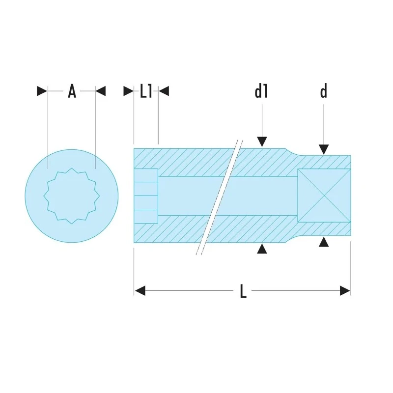 Facom 1/4 in Drive 13 mm 12 Point Socket Bright Chrome Finish Square Drive R.13E