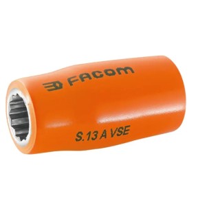Facom 12 mm 12 Point Square VDE 1000V Approved Insulated Socket with 1/2 in Drive, 52mm Overall Length S.12AVSE