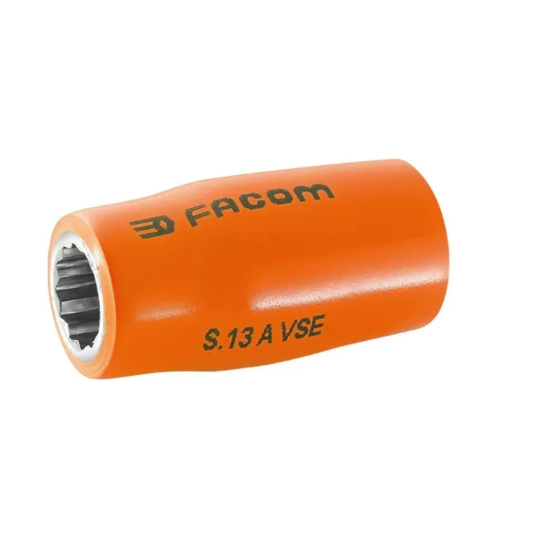 Facom 12 mm 12 Point Square VDE 1000V Approved Insulated Socket with 1/2 in Drive, 52mm Overall Length S.12AVSE