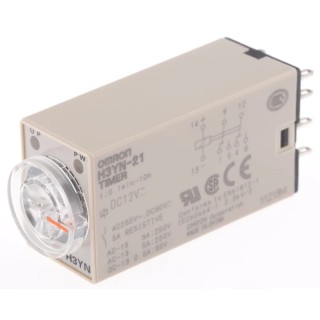 Omron H3YN Series DIN Rail Panel Mount Timer Relay 2-Contact 125 V DC 12 V AC 0.1 min to 10 h Multifunction 