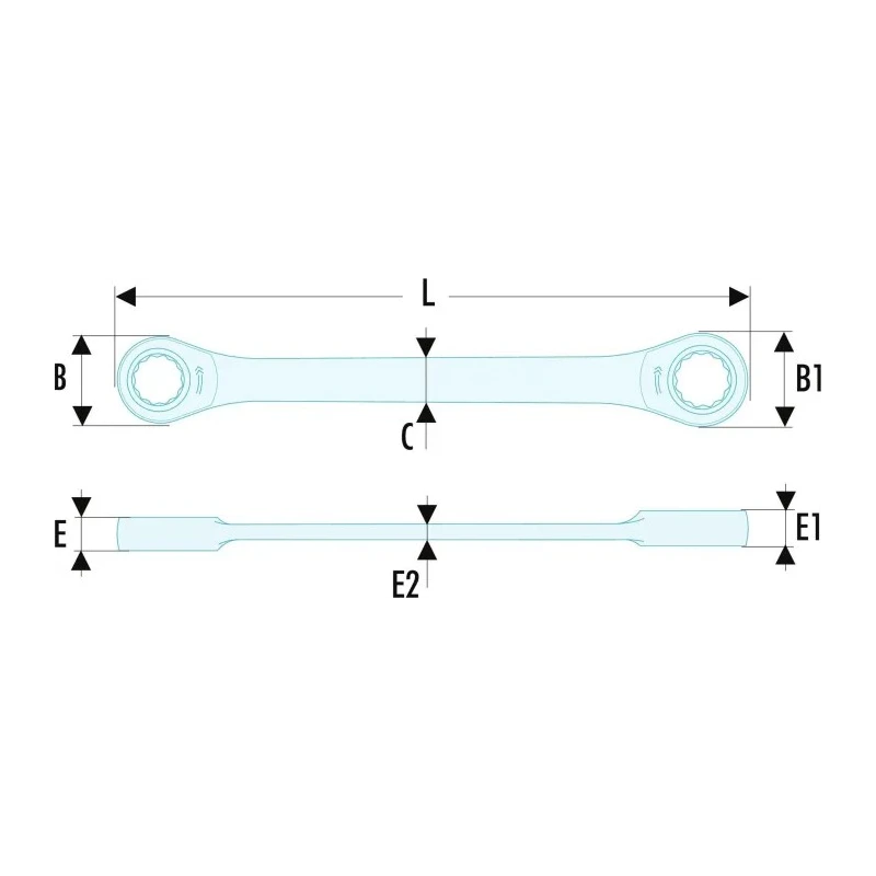 Facom Offset Double Ended Ratchet Ring Spanner 21 x 23 mm, 260mm Overall Length 65.21X23
