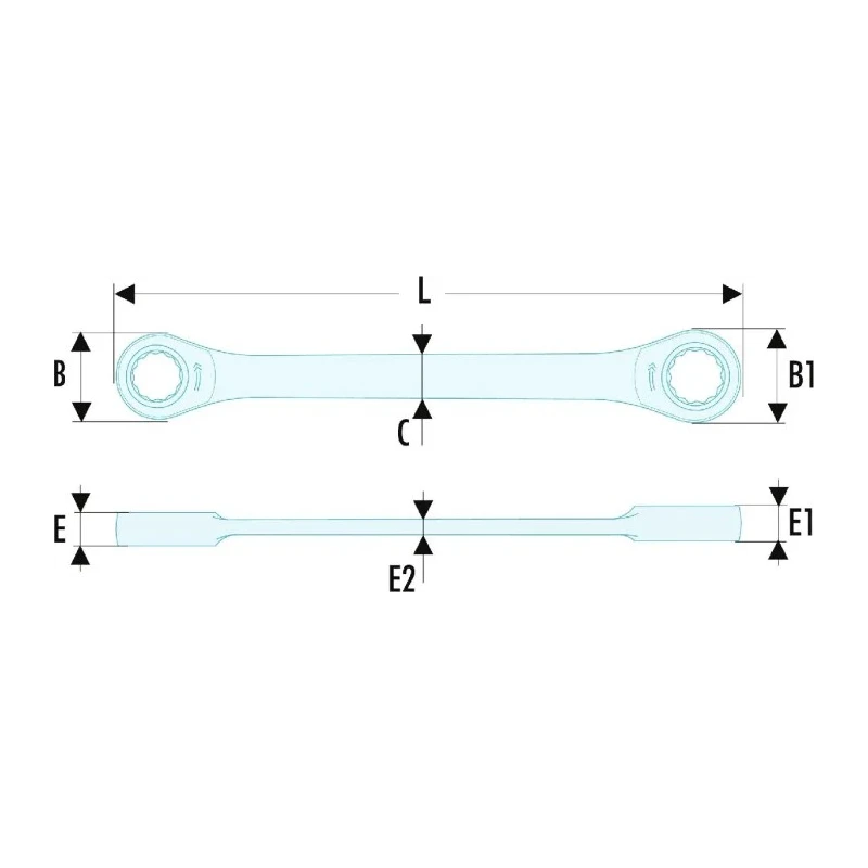 Facom Ratchet Ring Spanner Metric 8 x 9 mm, 128 mm Overall Chrome Finish 65.8X9