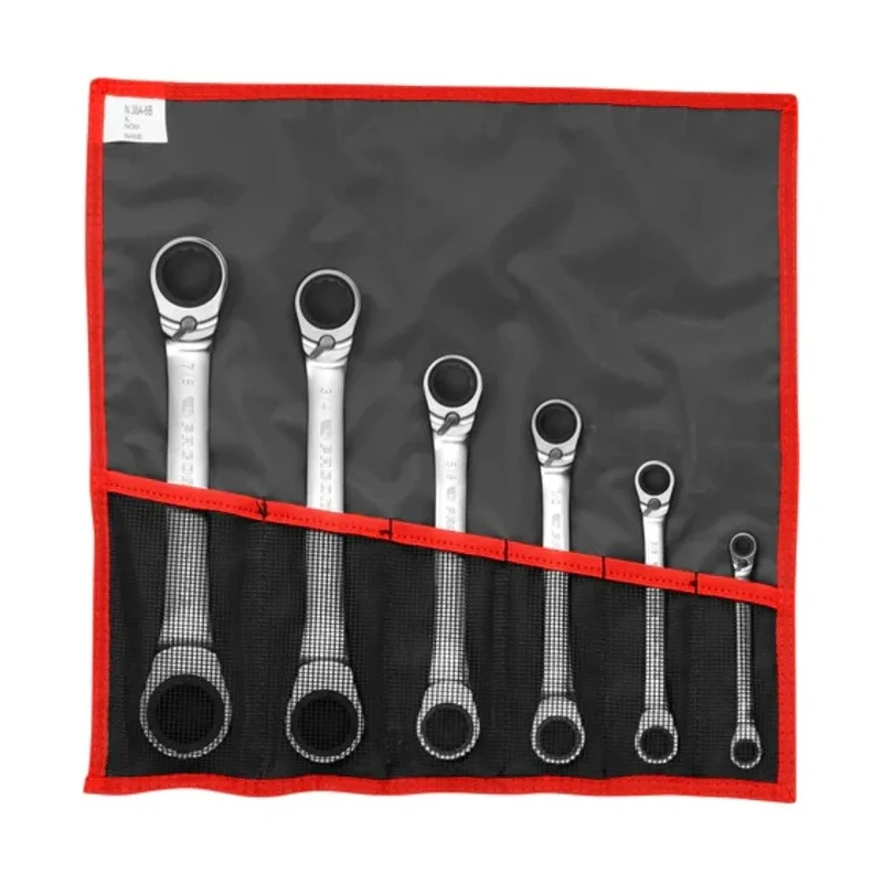 Facom 6-Piece Ratchet Ring Spanner Set, Sizes 1/4 x 5/16 to 7/8 x 15/16 in, Model 65.JU6T