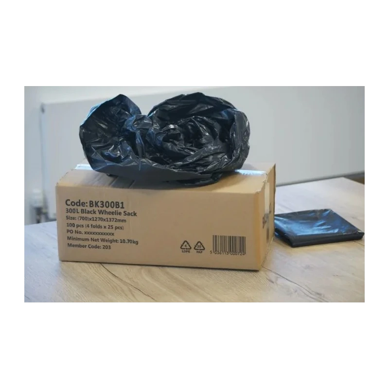 RS PRO Black Polyethylene Bin Bag 300L Capacity 35 μm Thickness, Pack of 100 BK300B1
