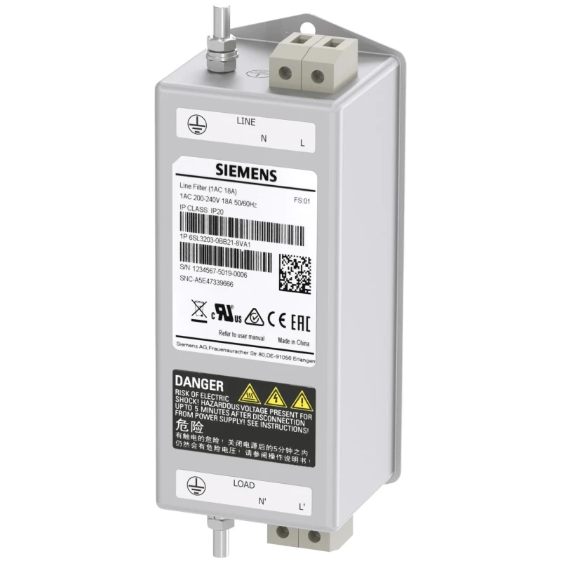 Siemens SINAMICS Panel Mount Power Line Filter Single Phase 240V AC 18A 47Hz-63Hz 6SL3203-0BB21-8VA1