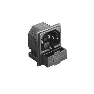 Bulgin C14 Vertical Panel Mount IEC Connector 250V Male with Integral 5 x 20 mm Fuse Holder PF0011/20/63