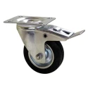 Guitel Hervieu Braked Swivel Castor, 100 kg Load Capacity, 100 mm Rubber Wheel, Pressed Steel Frame, Bright Zinc 12800420