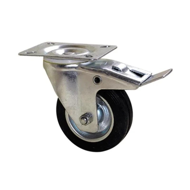 Guitel Hervieu Braked Swivel Castor, 100 kg Load Capacity, 100 mm Rubber Wheel, Pressed Steel Frame, Bright Zinc 12800420
