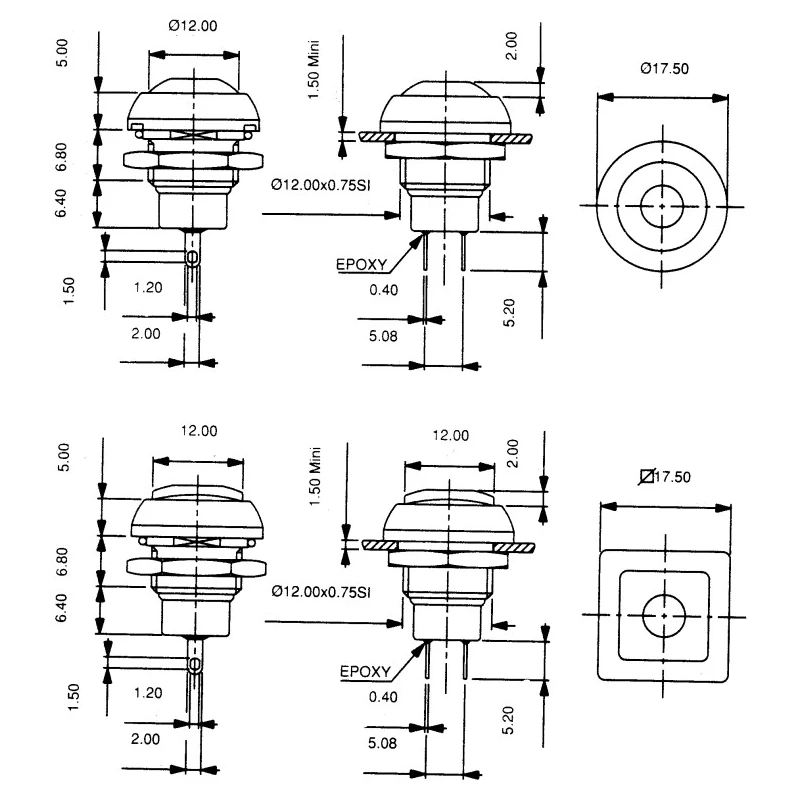 APEM IP Series Momentary Push Button Switch, Panel Mount, 12 mm Cutout, SPST, IP67, 50 V dc IPC3SAD-6