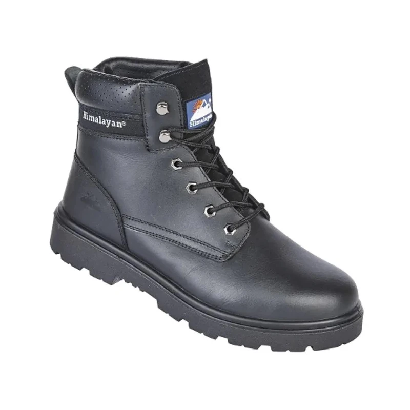 Himalayan Black Leather Men's Safety Boots with Steel Toe and Midsole, Slip and Oil Resistant, EN ISO 20345:2011 1120-11