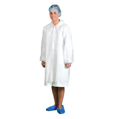 Portwest White Unisex Visitor Coat Size L Polypropylene Snap Closure D118WHRL