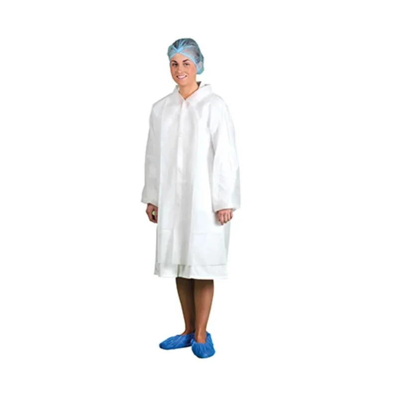 Portwest White Unisex Visitor Coat Size L Polypropylene Snap Closure D118WHRL