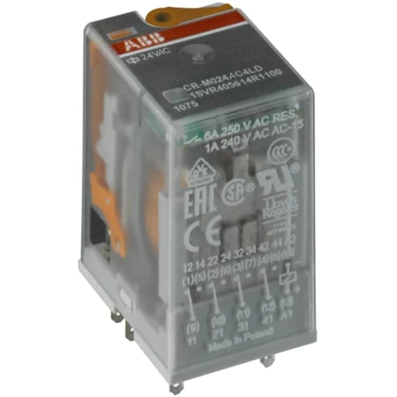 ABB CR Series Electromechanical Interface Relay, DIN Rail Mount, 48V AC Coil, SPDT Contacts 1SVR405611R5100 CR-M048AC2L