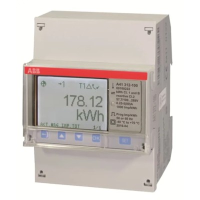 ABB 1 Phase Direct Connected LCD Energy Meter, A41 Series, 80A Current Rating, IEC 2CMA170503R1000 A41 MON MOD 80A SILVER M