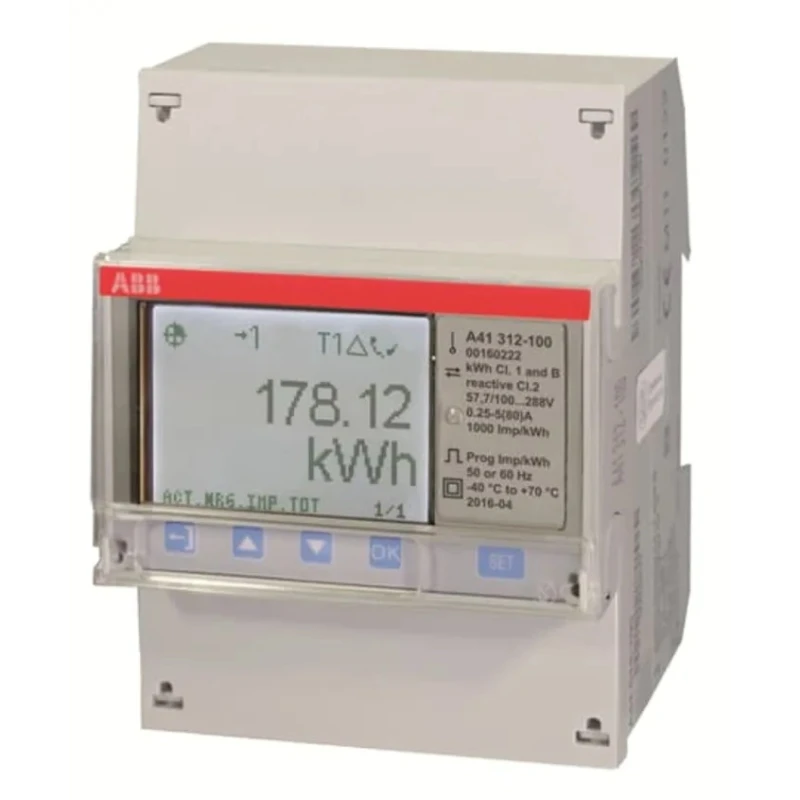 ABB 1 Phase Direct Connected LCD Energy Meter, A41 Series, 80A Current Rating, IEC 2CMA170503R1000 A41 MON MOD 80A SILVER M