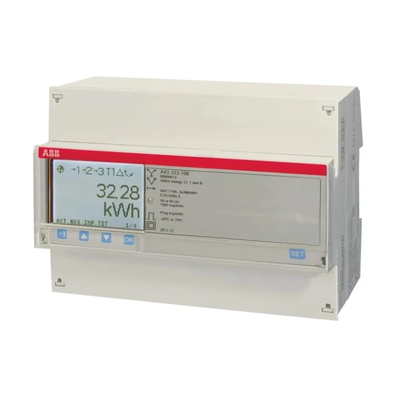 ABB 3 Phase Direct Connected LCD Energy Meter, 80A Current Rating, A43 Series 2CMA170532R1000 A43 TRI MBUS 80A PLATIN