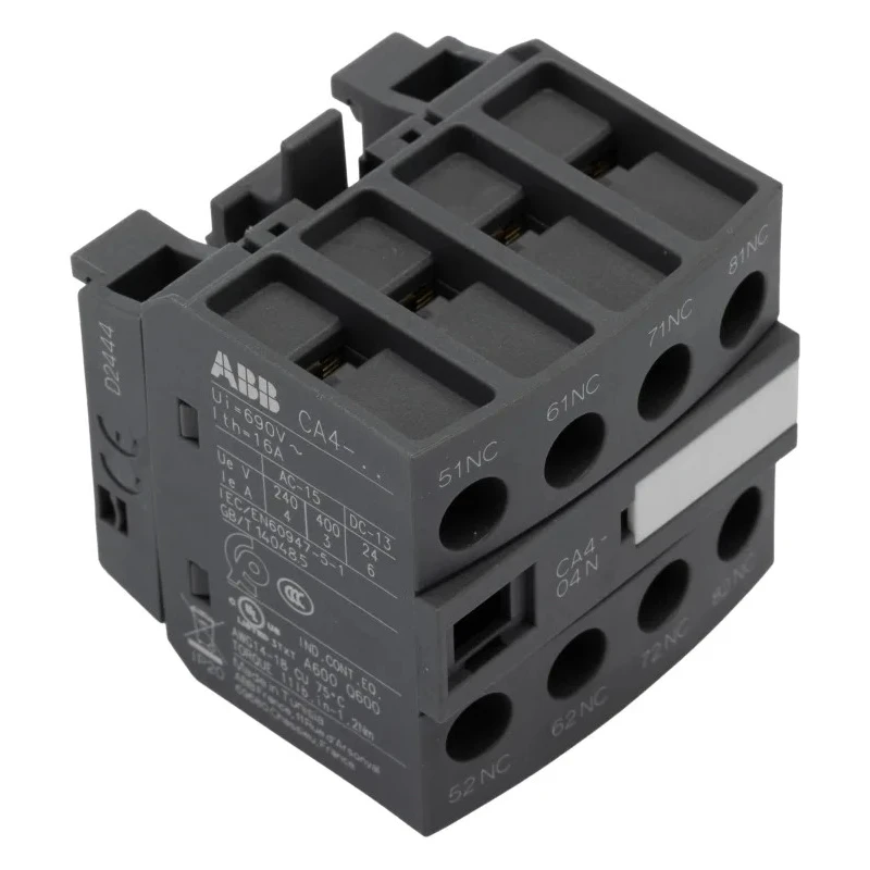 ABB Auxiliary Contact Block, 4 Contact 4 NC, Front Mount, 6 A Contact Current, 440 V Contact 1SBN010140R1204 CA4-04N