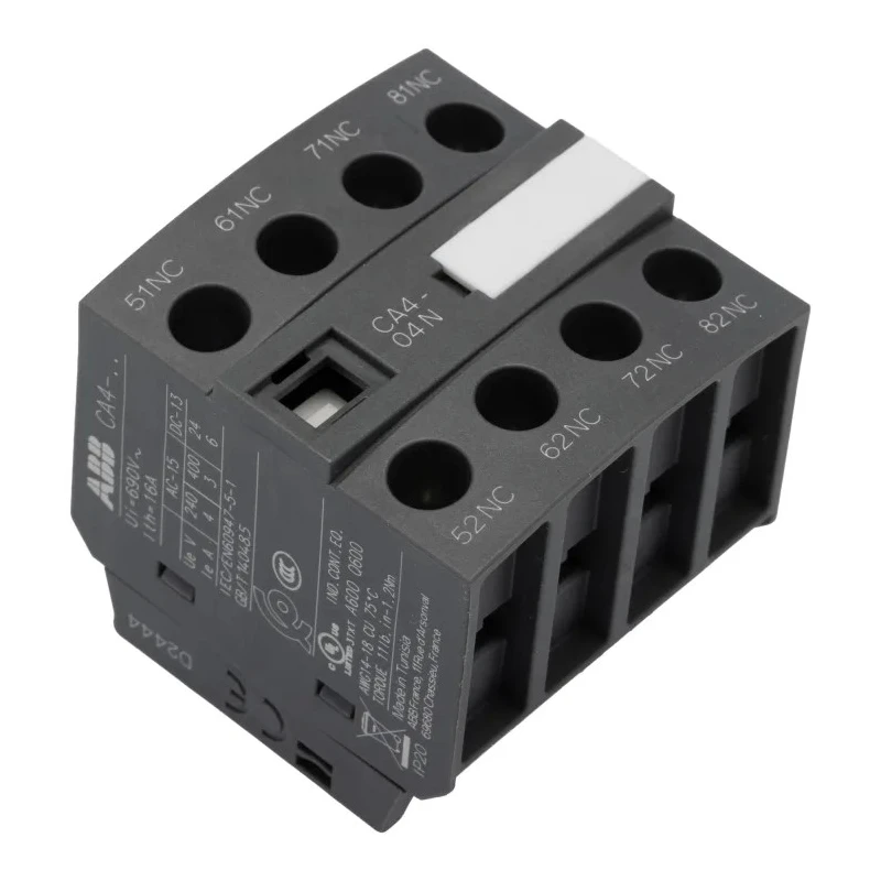 ABB Auxiliary Contact Block, 4 Contact 4 NC, Front Mount, 6 A Contact Current, 440 V Contact 1SBN010140R1204 CA4-04N