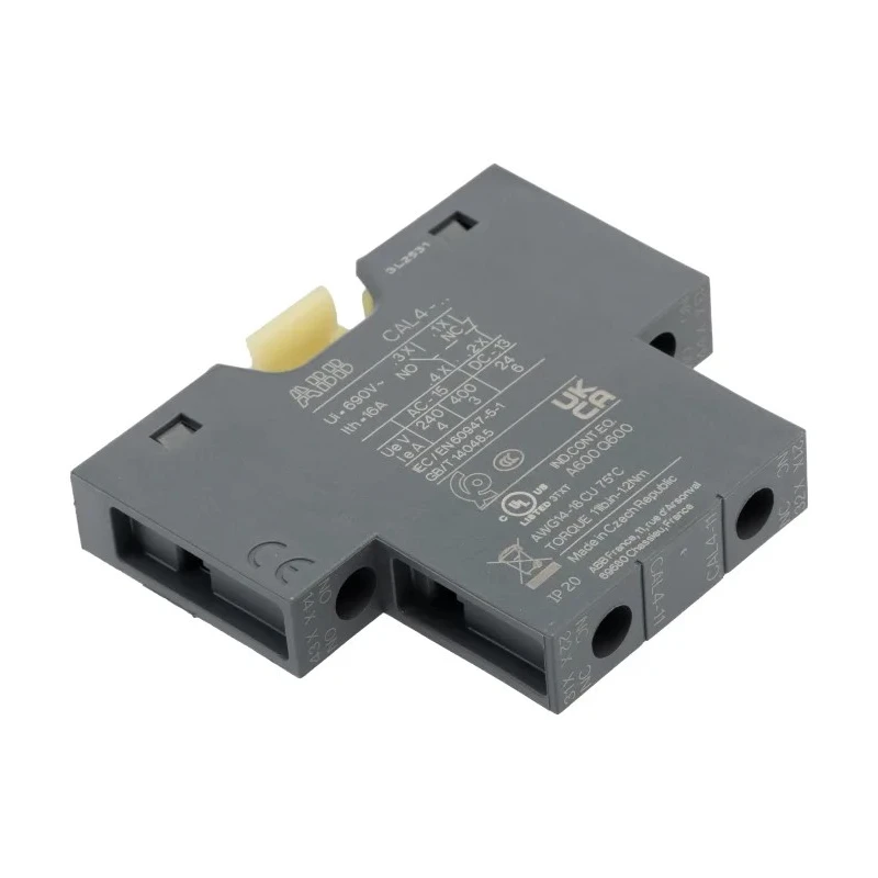 ABB Auxiliary Contact Block, 2 Contact, 1 NO/1 NC, CAL4 Series, Side Mount, 6A Contact Current 1SBN010120T1011 CAL4-11-T