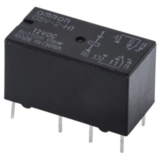 Omron Signal Relay, PCB Mount, DPDT Contact, 12V DC Coil Voltage, 1A Switching Current, Silver Contact Material G5V-2-H1 DC12