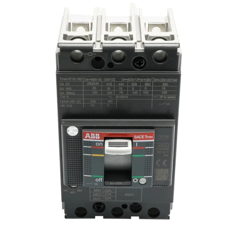 ABB Tmax XT Molded Case Circuit Breaker 3-Pole 32A Breaking Capacity 25 kA Fixed Mount 1SDA066802R1 XT1B 160 TMD 32A FF
