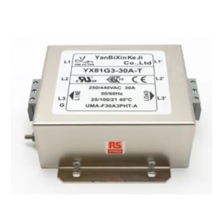 RS PRO Chassis Mount Power Line Filter 30 A 520V AC 50Hz/60Hz Terminal Block 3 Phase 237-8745
