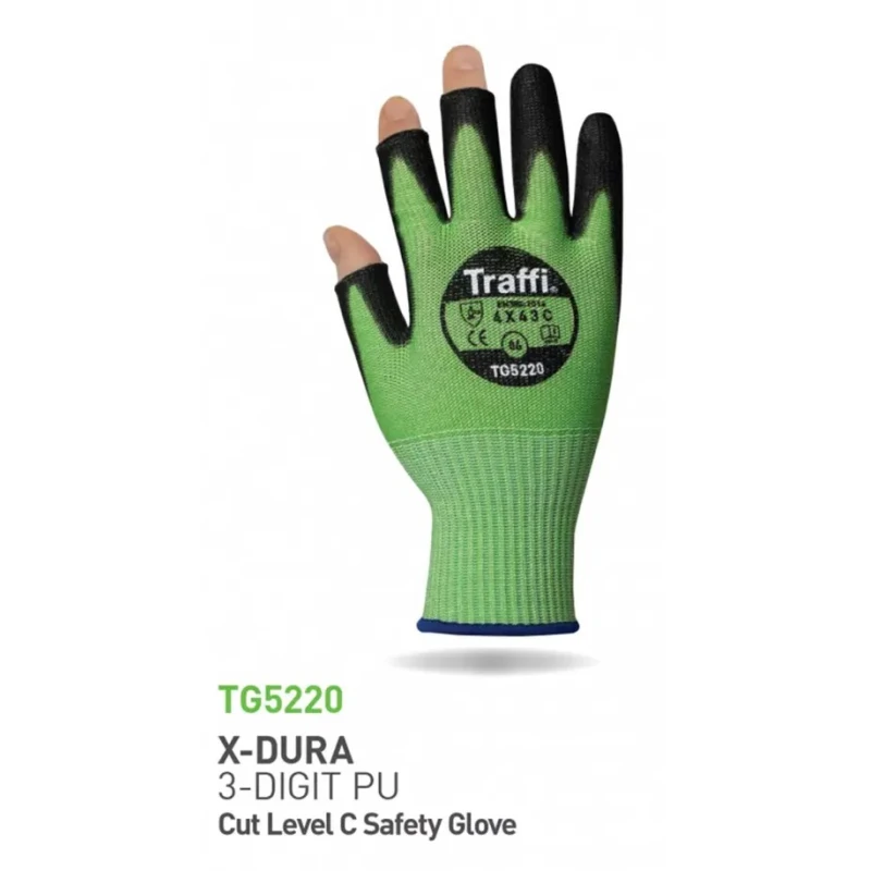 Traffi Green HPPE, Polyester General Handling Gloves, Size 11, Polyurethane Coating TG5220
