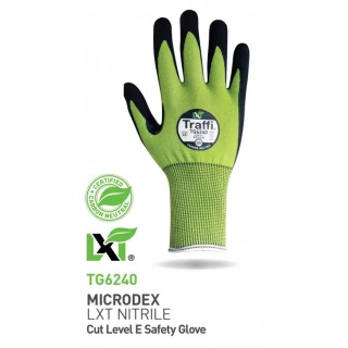 Traffi Black, Green Elastane Fibreglass HPPE Nylon Polyester Steel Cut Resistant Gloves Nitrile Coated Size 10 TG6240