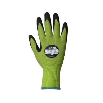 Traffi Cut Resistant Gloves Black Green Elastane Fibreglass HPPE Nylon Polyester Steel Nitrile Coated Size 8 TG6240