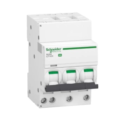 Schneider Electric Acti9 Acti9 iDT40K XA Miniature Circuit Breaker, 3+N-Pole, 10A, Type C, 230V AC, 4500 A Breaking A9PK1710